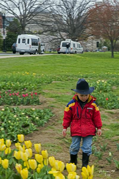 20080403_134214 D300 P.jpg - Youngster in colorful clothing enjoying tulips near Tidal Basin
